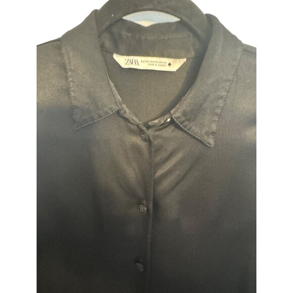 2/$30 Zara XS Black Satin Button-Up Blouse - Picture 4 of 12
